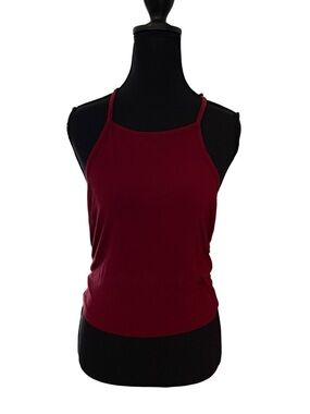 SHEIN Burgundy Halter Top Size Medium | Open Back Tie Neck | Fitted Y2K Tank